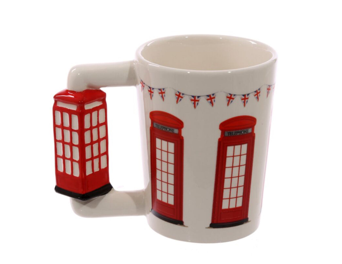 London Icons Red Telephone Box Ceramic Shaped Handle Mug with Decal